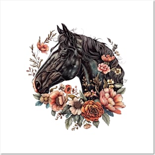 Horse with Flowers Design Posters and Art